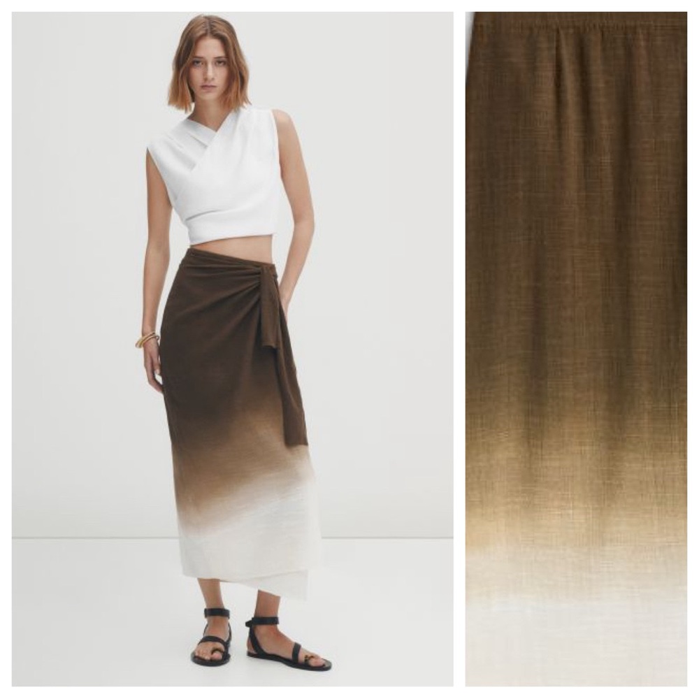 Massimo Dutti Cream and Brown Midi Skirt